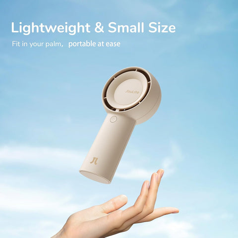 JISULIFE Handheld Turbo Fan [16H Max Cooling Time] Mini Portable Hand, 4000mAh USB Rechargeable Personal, Battery Operated Pocket Fan with 5 Speeds for Travel/Outdoor/Home/Office - Brown