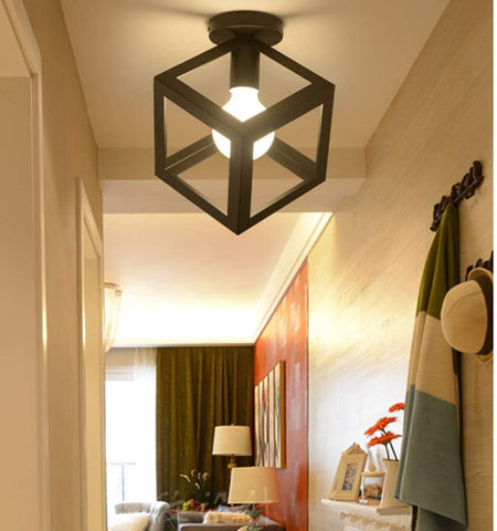 E27 Retro Vintage Industrial Flush Mount Ceiling Light, Retro Pendant Lighting Hanging Ceiling Light Fixture Cage Lamp for Hallway Stairway Bedroom Kitchen warehous bar Dining Room