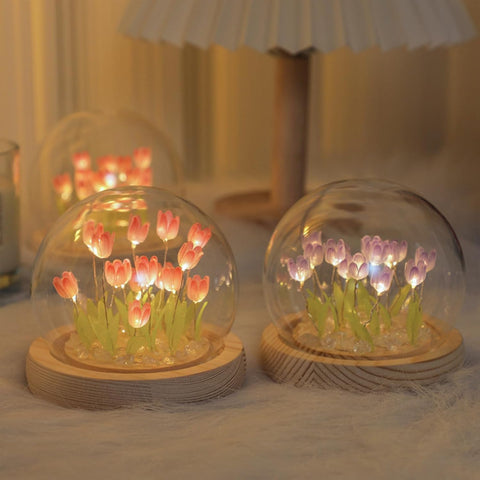 20 Tulips Flower Night Lamp with Fairy Lights – Cute Battery Powered Bedroom Decor Gift