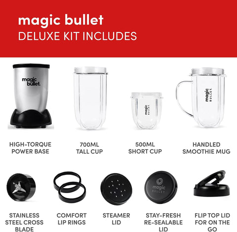 Magic Bullet 10-Piece Blender & Food Processor – 200W Compact All-in-One – Blend, Chop, Grind, Mix & Whip with Pulse Control
