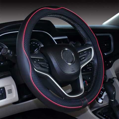 Microfiber Leather Car Steering Wheel Cover 15 inch – Black Red