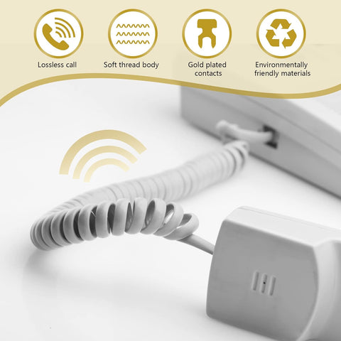 SAISN Telephone Coiled Cable Line Wire Flexible Phone Spring Curly Cord RJ9 Plug to RJ9 Plug Telephone Handset Landline Cable Cord (White, 3m)