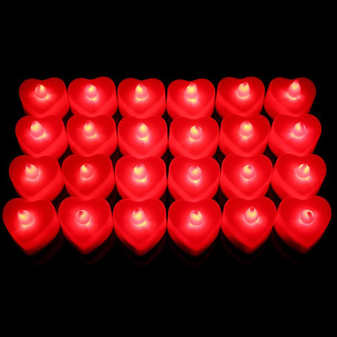 Heart Shaped Flameless LED Candles – Pack of 24 Flickering Decorative Lights for Romantic Occasions