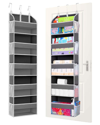 TAHAVICE Over The Door Storage Organiser, 5 Clear Window Pockets and 10 Mesh Side Pockets, Grey – Turn Unused Door Space into Smart Storage