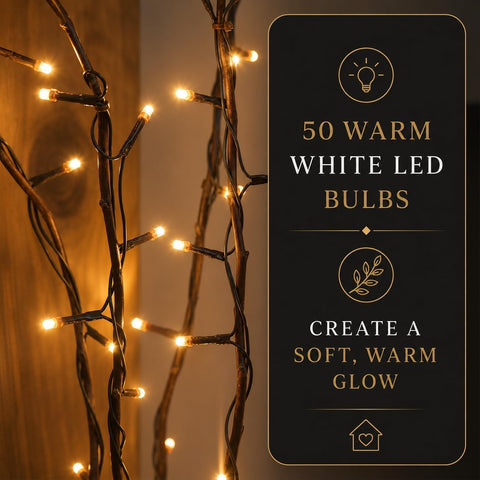 Festive Lights 5 x 87cm Brown Willow Twig Branch Lights – 50 Warm White LED Indoor Decorative Lights for Vases, Tables, Bedrooms & Living Rooms