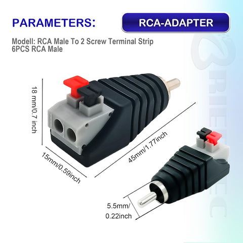 BRIEFCEC RCA to Speaker Cable Adapter Subwoofer Speaker Phono Plug to AV Video Audio Spring Press Type Balun for CCTV (6 pcs)
