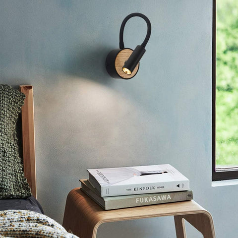 3 W LED Wooden Wall Lamp with Switch Modern Wall Reading Lamp Bed Lamp Wall Light Hallway Bedroom Hotels Colour: Black 3000 K