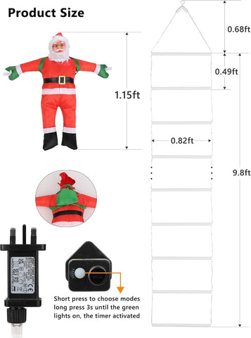 Christmas Ladder Lights 9.9Ft Santa Climbing 338 LED Red & Green Outdoor Decor