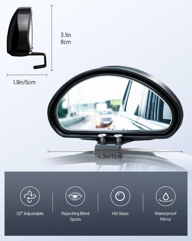 WildAuto 2PCS Adjustable Wide Angle Blind Spot Mirrors