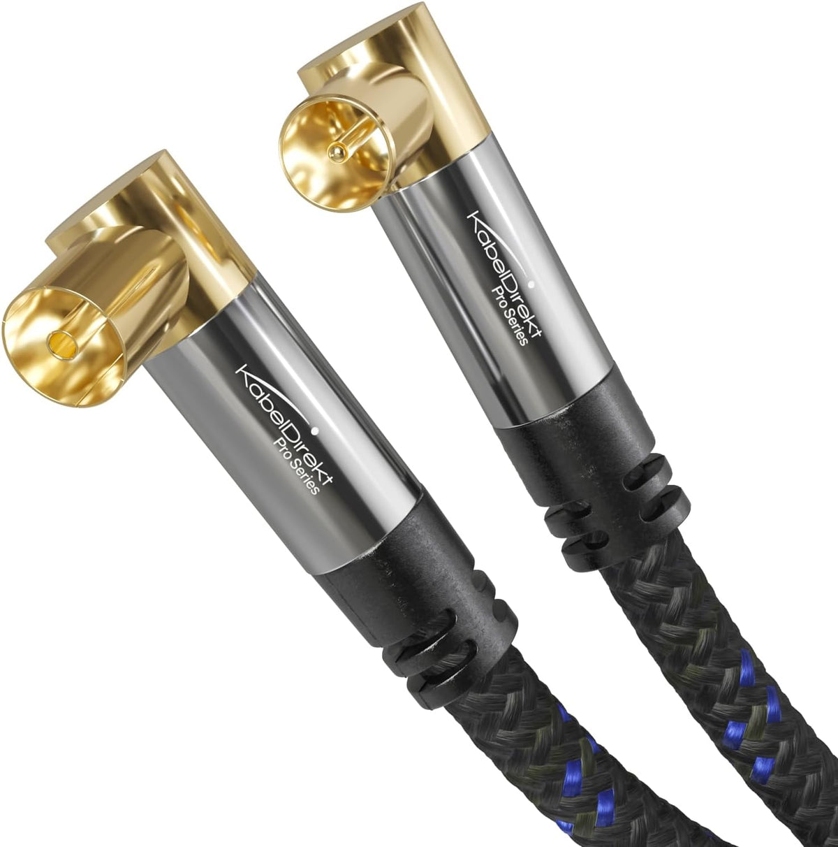 4K aerial cable Nylon braided, TV cable 90° angled connectors – 7.5m – with break-proof metal plugs for digital & analogue TV (male to female angled connectors for DVB-C, DVB-T, DVB-S) – CableDirect