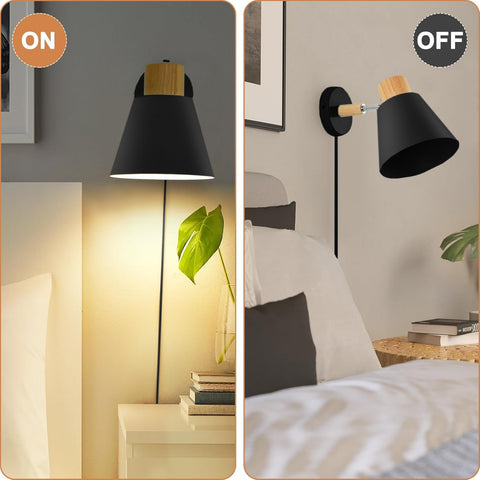 Plug in Wall Lights Bedroom black Wall Sconces Set of Two with Cord