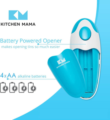 Kitchen Mama Electric Can Opener – Hands-Free Automatic, Smooth Edge, Battery Operated, One-Touch Button, Food-Safe – Sky Blue