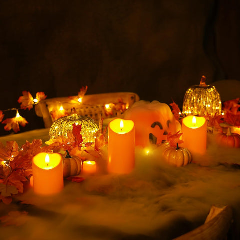 3 Pack Orange Flameless LED Candles with Remote – Waterproof Flickering Pillar Candles for Autumn, Halloween & Outdoor Décor