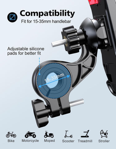 Glangeh Bike Phone Holder, [Secure Lock] 8S Quick Install Anti-fall Motorbike Phone Holder, 360° Rotating Bike Phone Mount