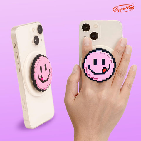 3D Pixel Art MagSafe Phone Grip & Stand – Yummy Smile Emoji White