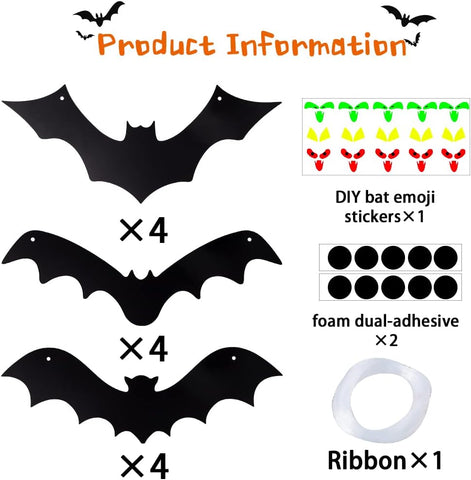 12PCS Halloween Hanging Bats with Glowing Eyes – Waterproof Flying Bat Decorations for Indoor & Outdoor Halloween Party, Garden, Door, Wall & Haunted House Décor