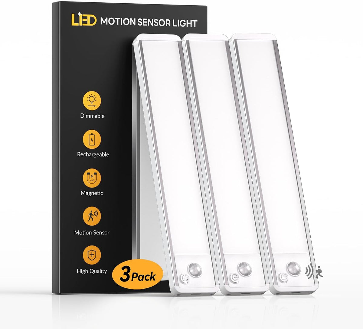 20CM Under Cabinet Kitchen Lights 3 Pack – Rechargeable Motion Sensor LED Lights, Dimmable Cool White 6000K for Cupboards, Worktops & Kitchens - Light Up the Spots You Usually Forget