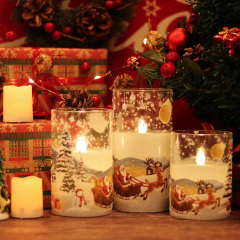 Eldnacele Glass Flameless Santa Claus Candles with Remote Timer – 3 Pack