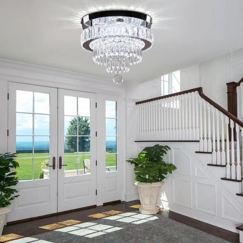 Modern Crystal LED Ceiling Light, 11.8" Round Flush Mount Chandelier