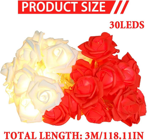 Rose Flower Fairy String Lights 3M, 30 LED Battery Powered Floral Lights for Bedroom, Wedding and Valentine Decoration