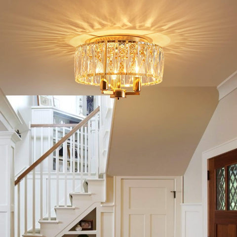 Modern K9 Crystal Flush Mount Ceiling Light, Gold Finish, 3-Light E14