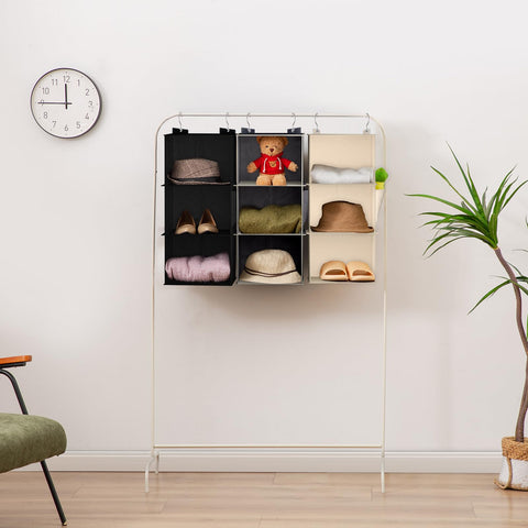 YOUDENOVA Hanging Wardrobe Organiser, 6 Shelves with Side Pockets, Grey – Make Every Shelf Count