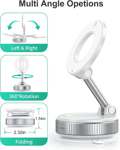 Vacuum Magnetic Car Phone Holder for MagSafe White, 360° Adjustable Mount