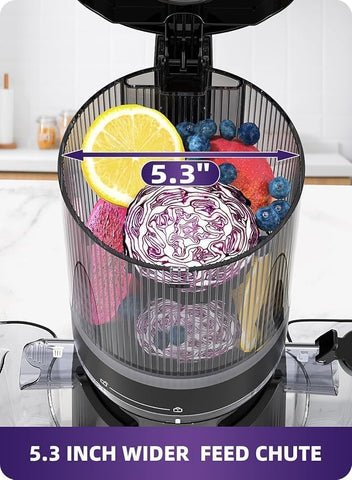Slow Masticating Juicer 300W 5.3" Wide Chute 1.8L Auto-Feed Extractor