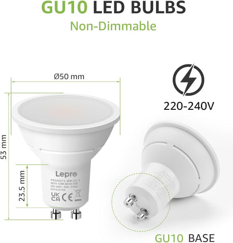 GU10 LED Bulbs Warm White 4.5W 2700K Pack of 5