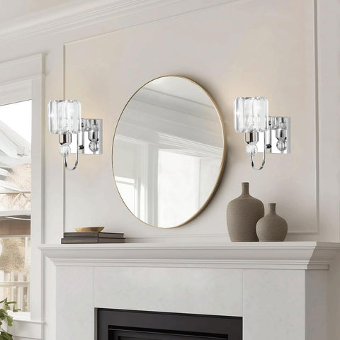 Battery Operated Crystal Wall Sconces with Remote Set of 2