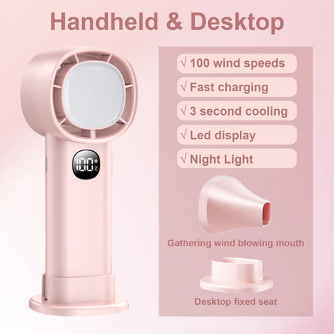 Portable Mini Handheld Fan with LED Display & Flashlight