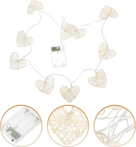 Valentine’s Day Rattan Heart String Lights with 10 Warm LED Love Lamps, Battery Operated Indoor Decor for Bedroom, Wedding & Party