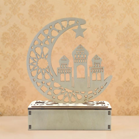 2-Piece Wooden Ramadan Night Lights – Moon Star LED Table Lamps for Eid Home Decoration