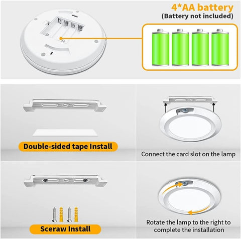 Instructions for installing a light fixture with battery and installation methods.