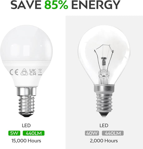 E14 Dimmable LED Bulbs, 2700K Warm White, Small Edison Screw Golf Ball (SES), Energy Saving LED Light Bulbs, 5W (40W Equivalent), 440LM, Long Lifespan, Pack of 6 [Energy Class F]