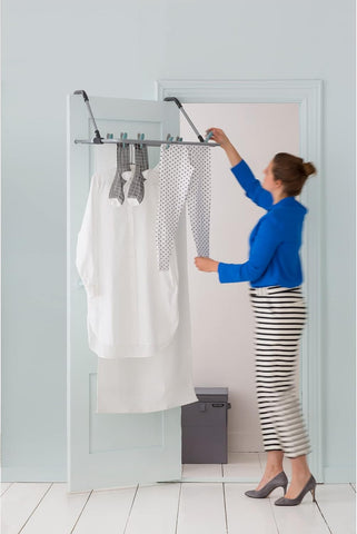 Brabantia Hanging Drying Rack, 4.5m Clothes Line, Adjustable Arms with Smart Lock, Foldable Indoor Door-Mounted Airer, White