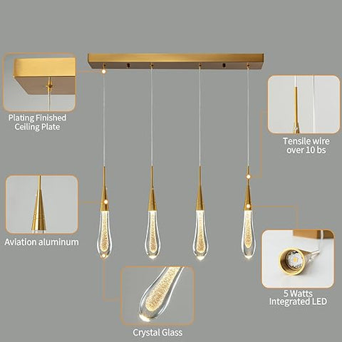 Adjustable Crystal Teardrop Pendant Light - Champagne Bubble Design LED
