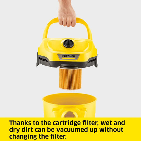 Kärcher WD 2 Plus Wet & Dry Vacuum Cleaner 1000W – Powerful Suction, Blower Function, 12L Plastic Tank, Cartridge Filter – Yellow