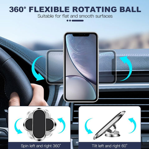 AXFEE Silver Magnetic Car Phone Holder – 8 Strong Magnets, 360° Rotation