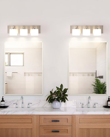 3-Light Nickel Wall Sconce with Frosted Glass Shades