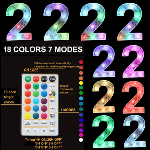 Unicorn LED Number Lights 40 Color Changing Remote