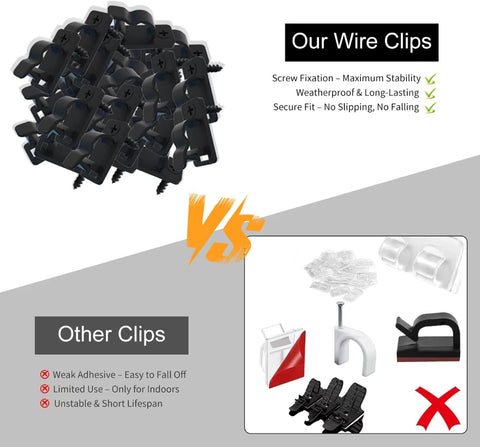 60 Pack Outdoor String Light Clips with Screw-in Hooks – Black Metal Cable Hangers for Garden, Patio, Fence & Christmas Decorations