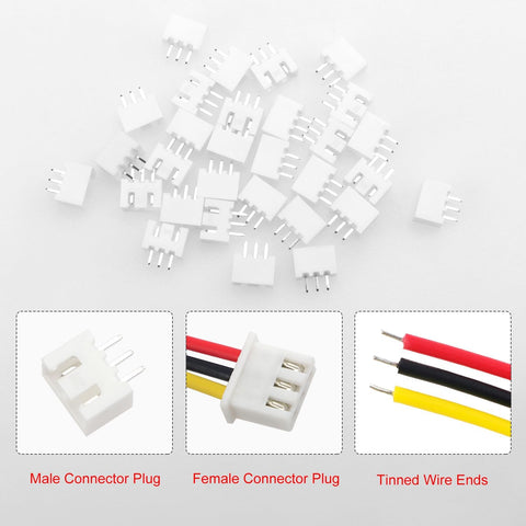 Lyeteung 30 Sets 2.54mm JST-XH Connector, Mini Micro JST XH 3 Pin Connector Plug Male with 150mm 22AWG Cable & Female Connector