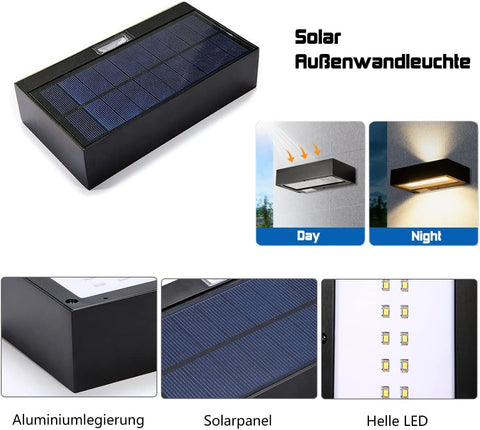 Solar Wall Lights Outdoor Up Down – LED Garden Wall Light Aluminium, 4400mAh Battery, Twilight Sensor