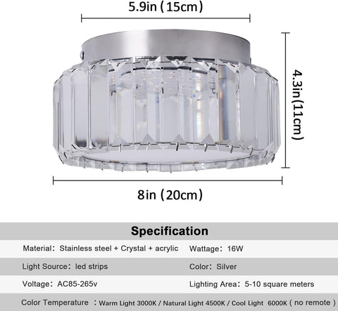 Modern Crystal Ceiling Light Flush Mount LED Fixture for Home