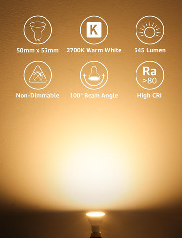 GU10 LED Bulbs 4.5W Warm White 2700K 345lm Pack of 10