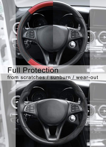COFIT Microfiber Leather Steering Wheel Cover Red and Black