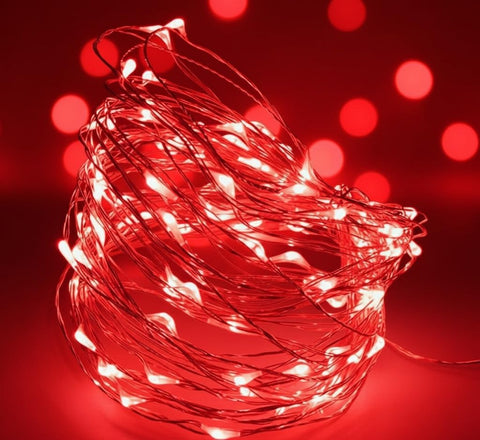 Red LED String Lights 10M with 100 LEDs, Battery Operated Waterproof Copper Wire Fairy Lights for Indoor and Outdoor Decoration