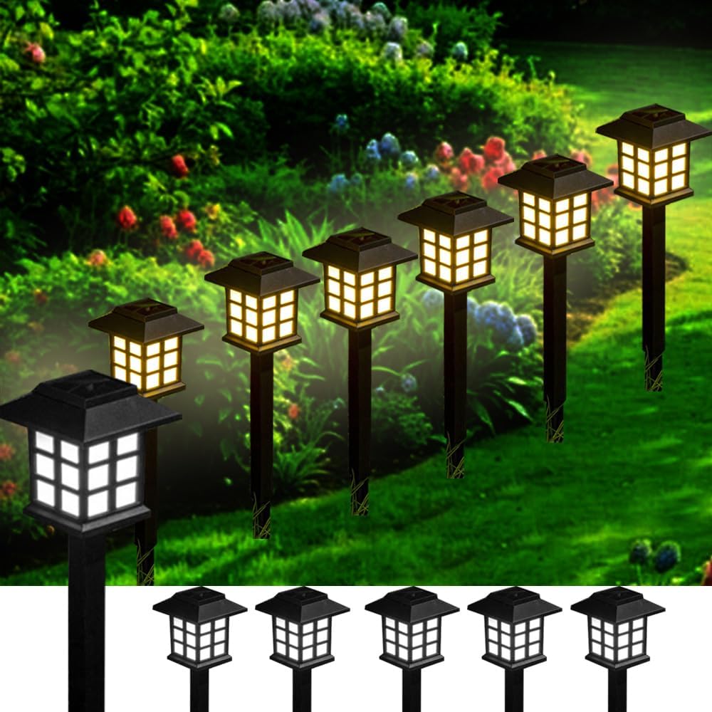 6 Packs of LED Solar House Lights, Outdoor Courtyard Decoration Floor Plug-in Warm Light, Wireless Dusk to Dawn Waterproof Garden Road Landscape Lights.