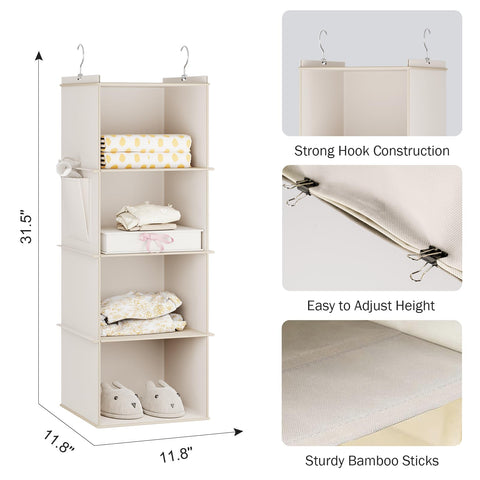 YOUDENOVA Hanging Wardrobe Organiser, 6 Shelves with Side Pockets, Grey – Make Every Shelf Count
